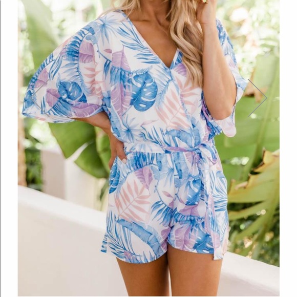 Pink Lily Other - Tropical Blue Kimono Romper